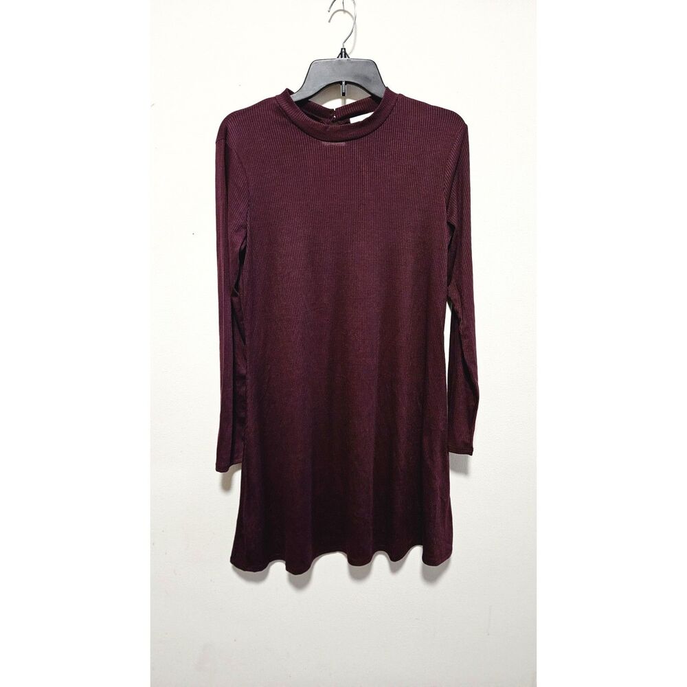 Love Fire Maroon Ribbed Mock Neck Dress L